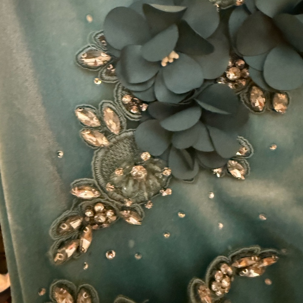 Teal Embellished Floral Dress